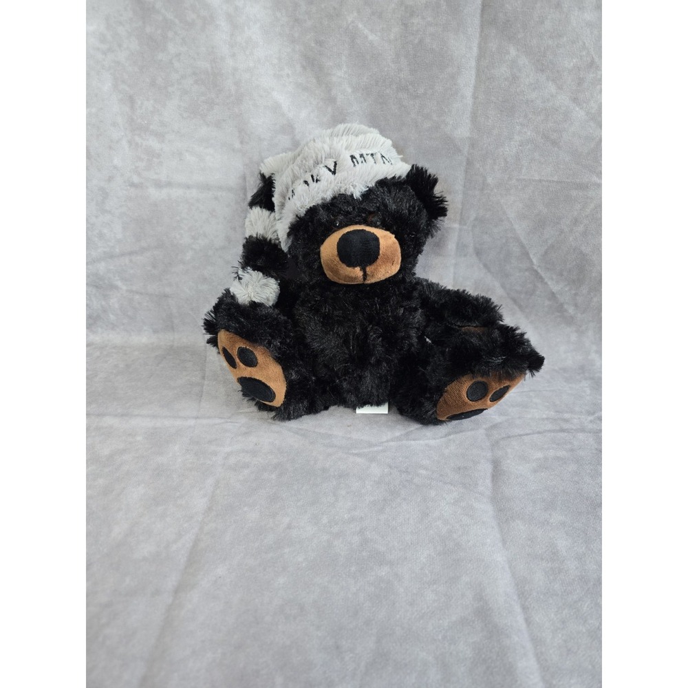 Smoky Mountain Black Stuffed Bear With Grey And Black Stripped Hat